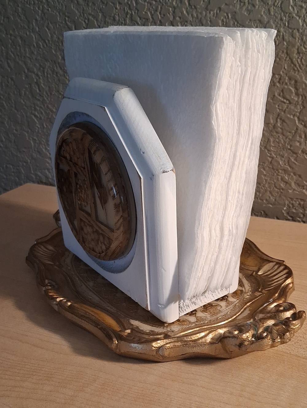 Vintage Farmhouse Wood Napkin Holder with Tray - Picture 3 of 7
